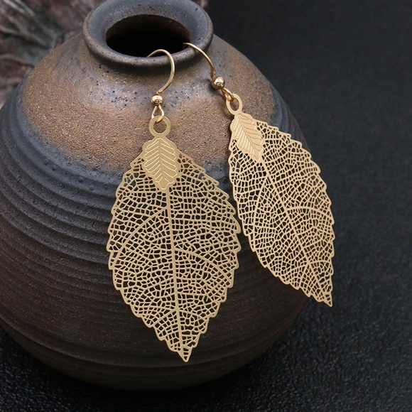 3 Pair Set Filigree Leaf Waterdrop Dangle Earring - Picture 2 of 16